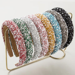 Wholesale Women's Baroque Simple Classic Color Block Cloth Inlay Rhinestones Pearl Hair Band - coojewelry