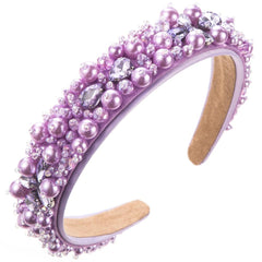 Wholesale Women's Vacation Modern Classic Style Round Water Droplets Alloy Cloth Beaded Inlay Glass Drill Pearl Hair Band - coojewelry