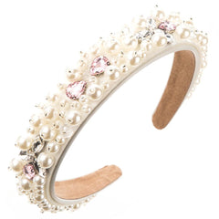 Wholesale Women's Vacation Modern Classic Style Round Water Droplets Alloy Cloth Beaded Inlay Glass Drill Pearl Hair Band - coojewelry