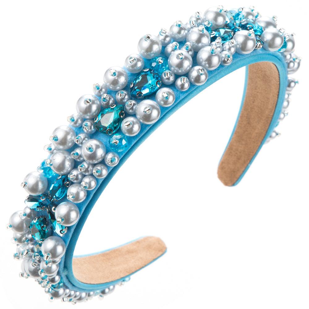 Wholesale Women's Vacation Modern Classic Style Round Water Droplets Alloy Cloth Beaded Inlay Glass Drill Pearl Hair Band - coojewelry
