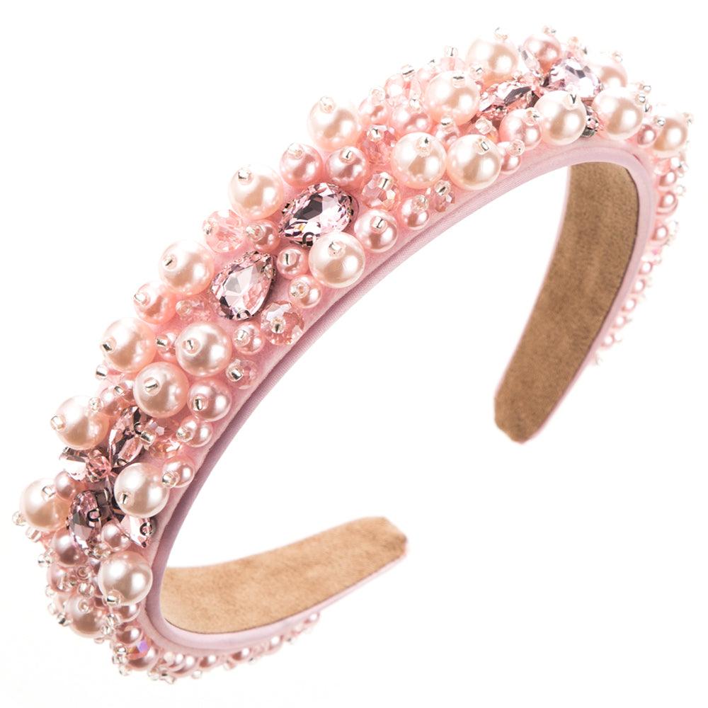 Wholesale Women's Vacation Modern Classic Style Round Water Droplets Alloy Cloth Beaded Inlay Glass Drill Pearl Hair Band - coojewelry