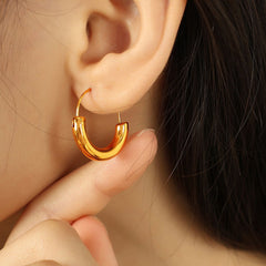 wholesale Casual Commute IG Style Semicircle Polishing 304 Stainless Steel 18K Gold Plated Earrings - coojewelry