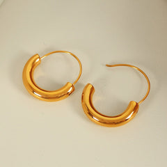 wholesale Casual Commute IG Style Semicircle Polishing 304 Stainless Steel 18K Gold Plated Earrings - coojewelry