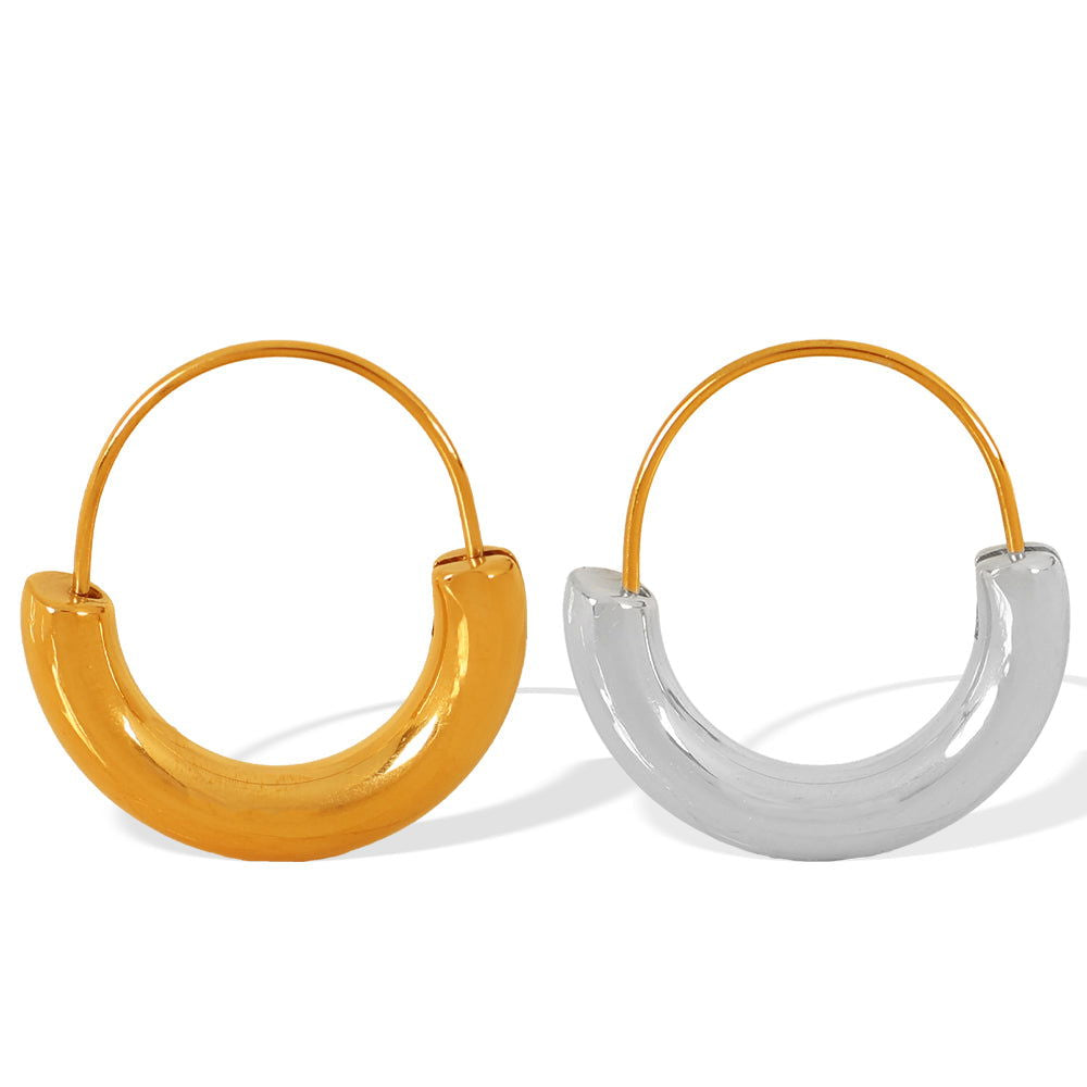 wholesale Casual Commute IG Style Semicircle Polishing 304 Stainless Steel 18K Gold Plated Earrings - coojewelry