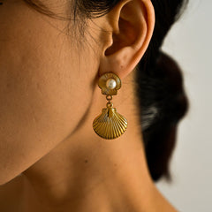 wholesale Casual Simple Style Conch Shell 304 Stainless Steel Freshwater Pearl Drop Earrings - coojewelry