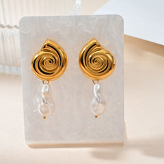 wholesale Casual Simple Style Conch Shell 304 Stainless Steel Freshwater Pearl Drop Earrings - coojewelry