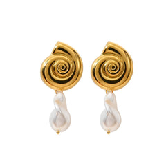 wholesale Casual Simple Style Conch Shell 304 Stainless Steel Freshwater Pearl Drop Earrings - coojewelry