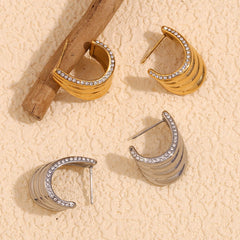 wholesale Casual Simple Style Geometric Inlay 304 Stainless Steel Zircon 18K Gold Plated Ear Studs - coojewelry