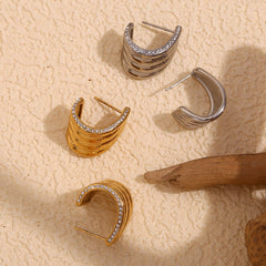wholesale Casual Simple Style Geometric Inlay 304 Stainless Steel Zircon 18K Gold Plated Ear Studs - coojewelry