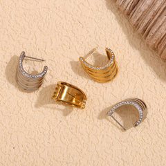 wholesale Casual Simple Style Geometric Inlay 304 Stainless Steel Zircon 18K Gold Plated Ear Studs - coojewelry