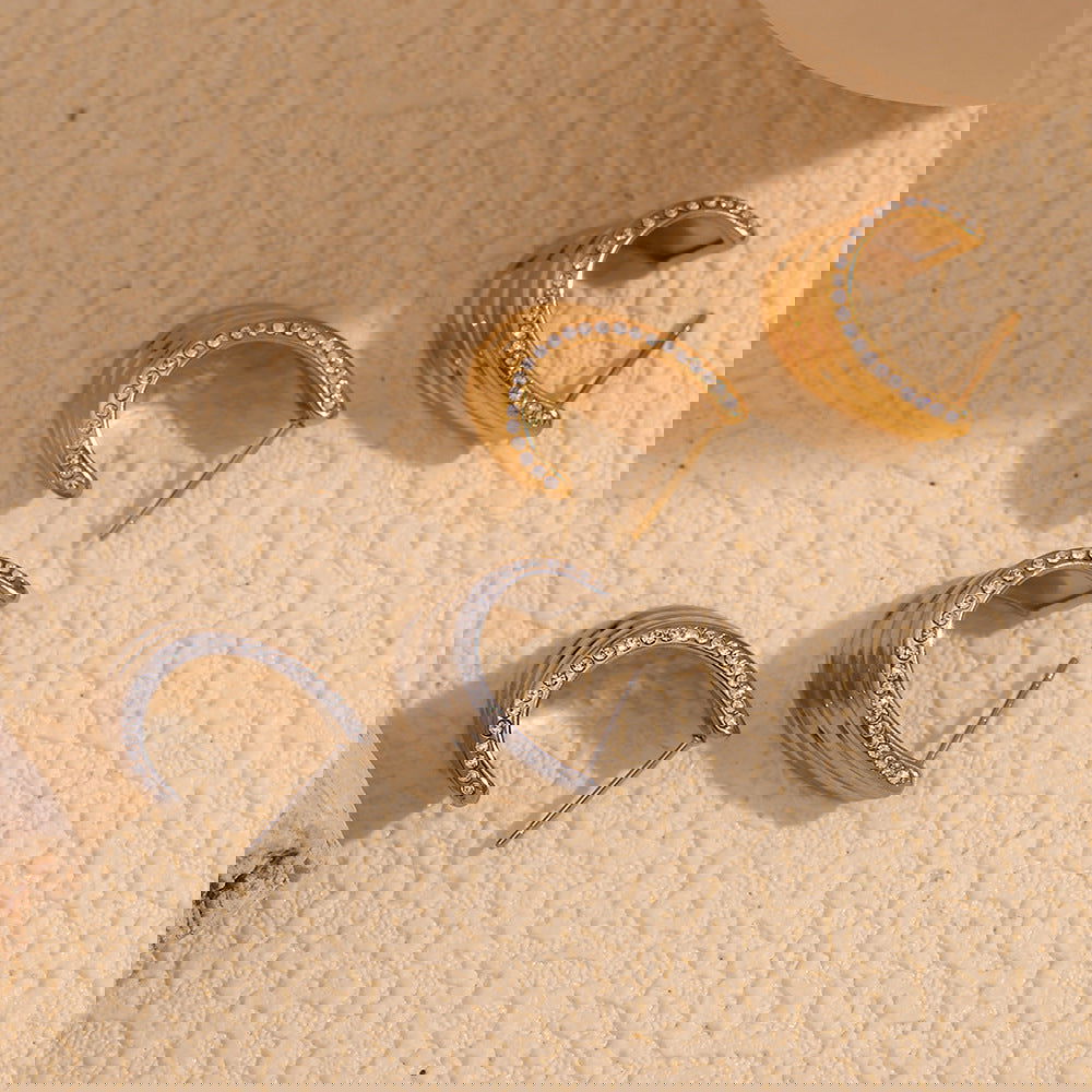 wholesale Casual Simple Style Geometric Inlay 304 Stainless Steel Zircon 18K Gold Plated Ear Studs - coojewelry