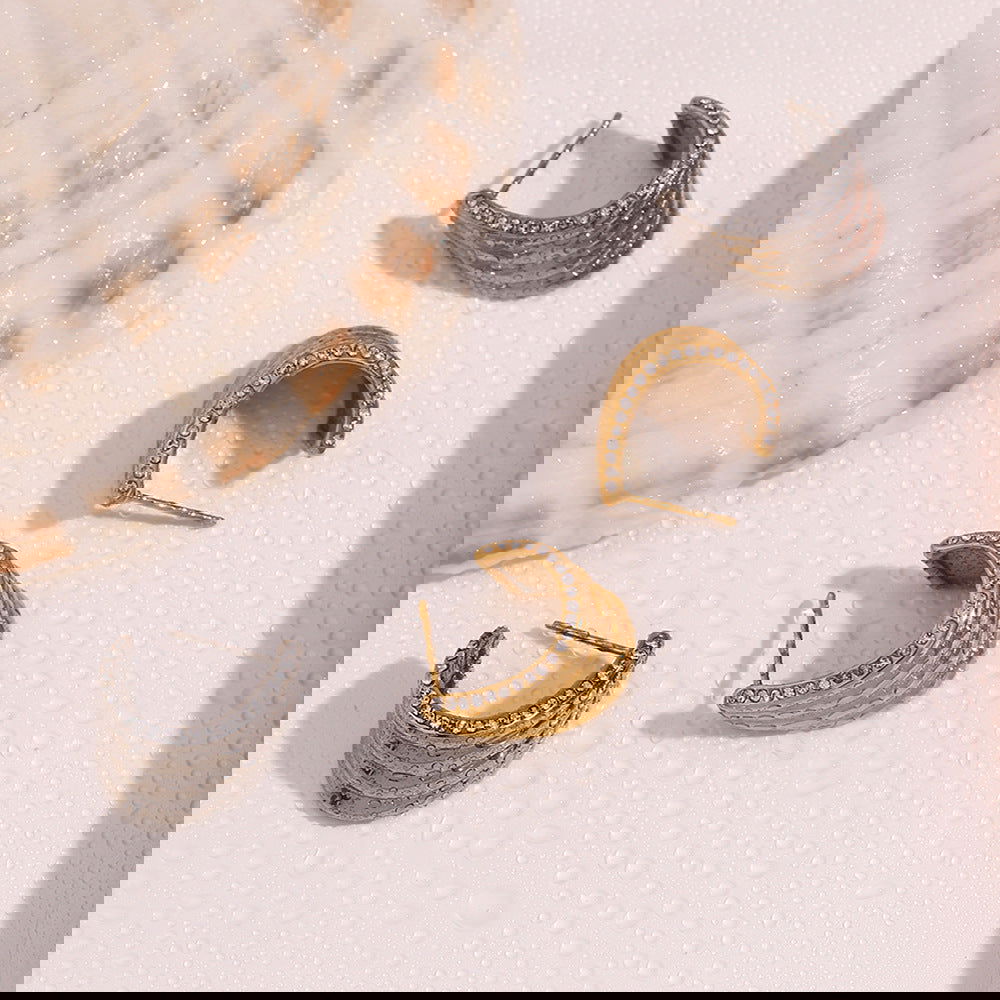 wholesale Casual Simple Style Geometric Inlay 304 Stainless Steel Zircon 18K Gold Plated Ear Studs - coojewelry