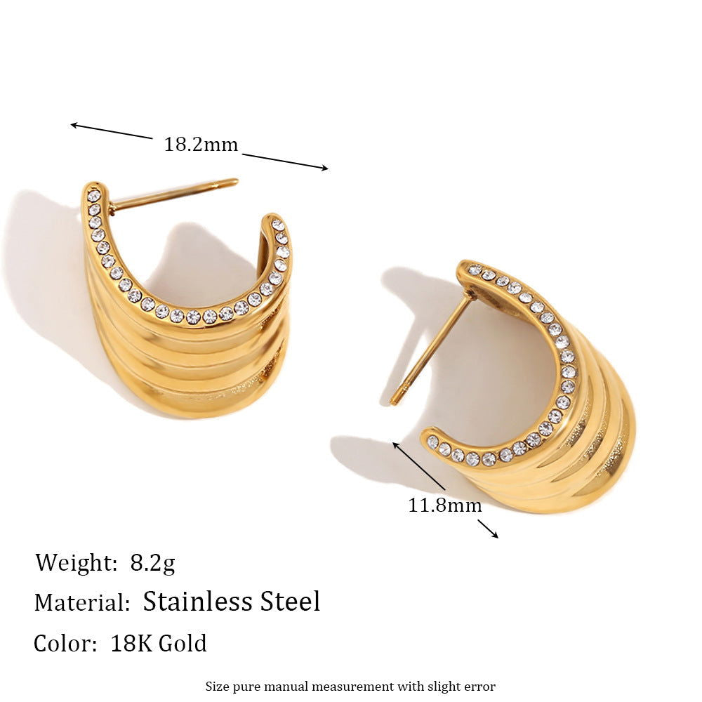 wholesale Casual Simple Style Geometric Inlay 304 Stainless Steel Zircon 18K Gold Plated Ear Studs - coojewelry