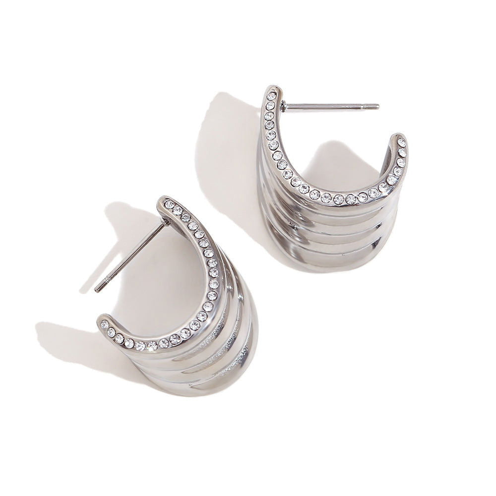wholesale Casual Simple Style Geometric Inlay 304 Stainless Steel Zircon 18K Gold Plated Ear Studs - coojewelry