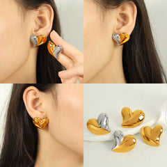 wholesale Elegant Exaggerated Commute Heart Shape Polishing 304 Stainless Steel 18K Gold Plated Ear Studs - coojewelry
