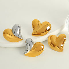 wholesale Elegant Exaggerated Commute Heart Shape Polishing 304 Stainless Steel 18K Gold Plated Ear Studs - coojewelry