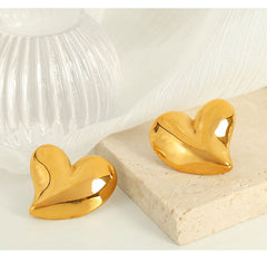 wholesale Elegant Exaggerated Commute Heart Shape Polishing 304 Stainless Steel 18K Gold Plated Ear Studs - coojewelry