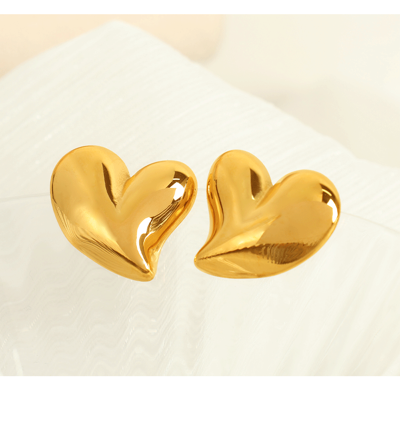 wholesale Elegant Exaggerated Commute Heart Shape Polishing 304 Stainless Steel 18K Gold Plated Ear Studs - coojewelry