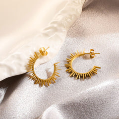 wholesale Elegant Modern Simple C Shape Lines Plating 304 Stainless Steel 18K Gold Plated Ear Studs - coojewelry