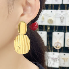 wholesale Exaggerated Simple Style Commute Geometric Pleated 304 Stainless Steel 18K Gold Plated Drop Earrings - coojewelry