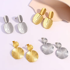 wholesale Exaggerated Simple Style Commute Geometric Pleated 304 Stainless Steel 18K Gold Plated Drop Earrings - coojewelry