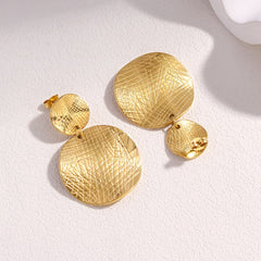 wholesale Exaggerated Simple Style Commute Geometric Pleated 304 Stainless Steel 18K Gold Plated Drop Earrings - coojewelry
