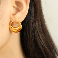 wholesale IG Style Casual Elegant Circle Polishing Hollow Out 304 Stainless Steel 18K Gold Plated Ear Studs - coojewelry