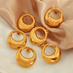 wholesale IG Style Casual Elegant Circle Polishing Hollow Out 304 Stainless Steel 18K Gold Plated Ear Studs - coojewelry