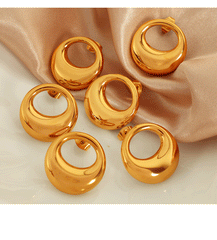 wholesale IG Style Casual Elegant Circle Polishing Hollow Out 304 Stainless Steel 18K Gold Plated Ear Studs - coojewelry