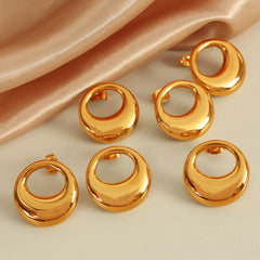 wholesale IG Style Casual Elegant Circle Polishing Hollow Out 304 Stainless Steel 18K Gold Plated Ear Studs - coojewelry
