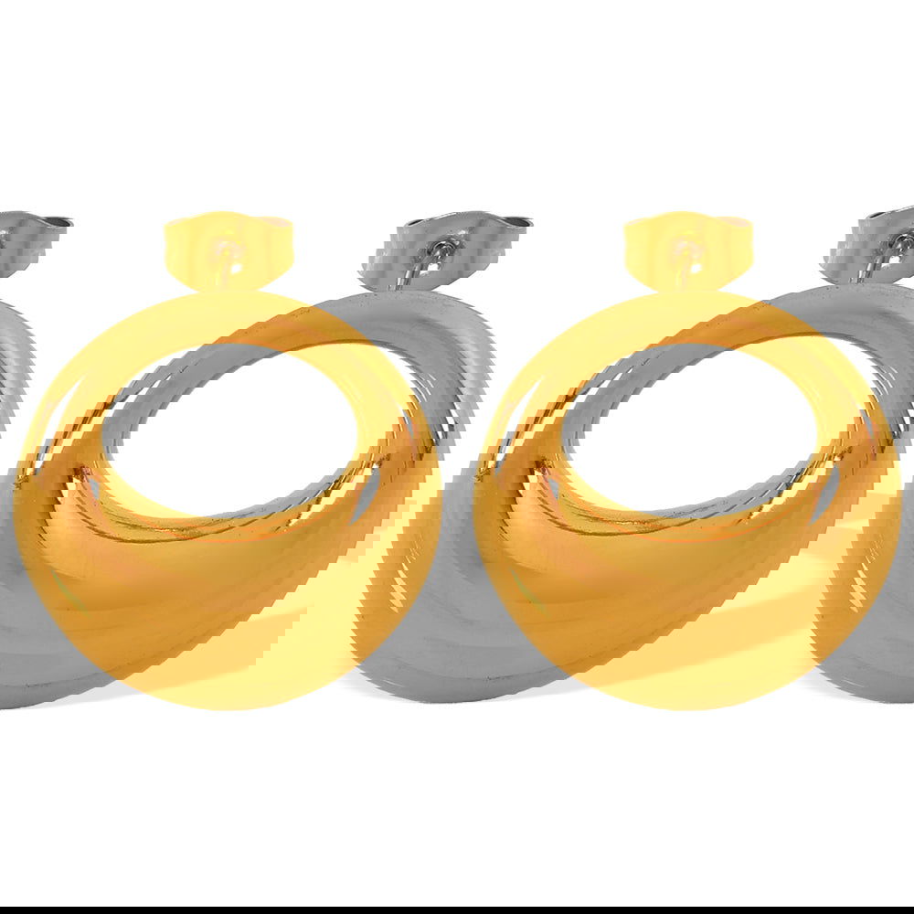 wholesale IG Style Casual Elegant Circle Polishing Hollow Out 304 Stainless Steel 18K Gold Plated Ear Studs - coojewelry