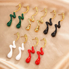 wholesale IG Style Classic Water Droplets Lightning Enamel Plating 304 Stainless Steel 18K Gold Plated Drop Earrings - coojewelry