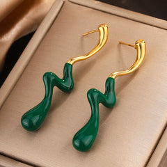 wholesale IG Style Classic Water Droplets Lightning Enamel Plating 304 Stainless Steel 18K Gold Plated Drop Earrings - coojewelry