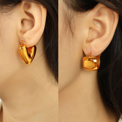 wholesale IG Style Elegant French Heart Shape Solid Color Polishing 304 Stainless Steel 18K Gold Plated Earrings - coojewelry