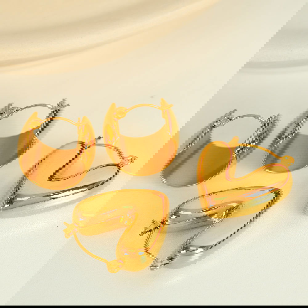 wholesale IG Style Elegant French Heart Shape Solid Color Polishing 304 Stainless Steel 18K Gold Plated Earrings - coojewelry