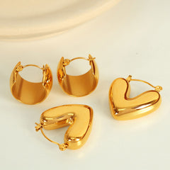 wholesale IG Style Elegant French Heart Shape Solid Color Polishing 304 Stainless Steel 18K Gold Plated Earrings - coojewelry