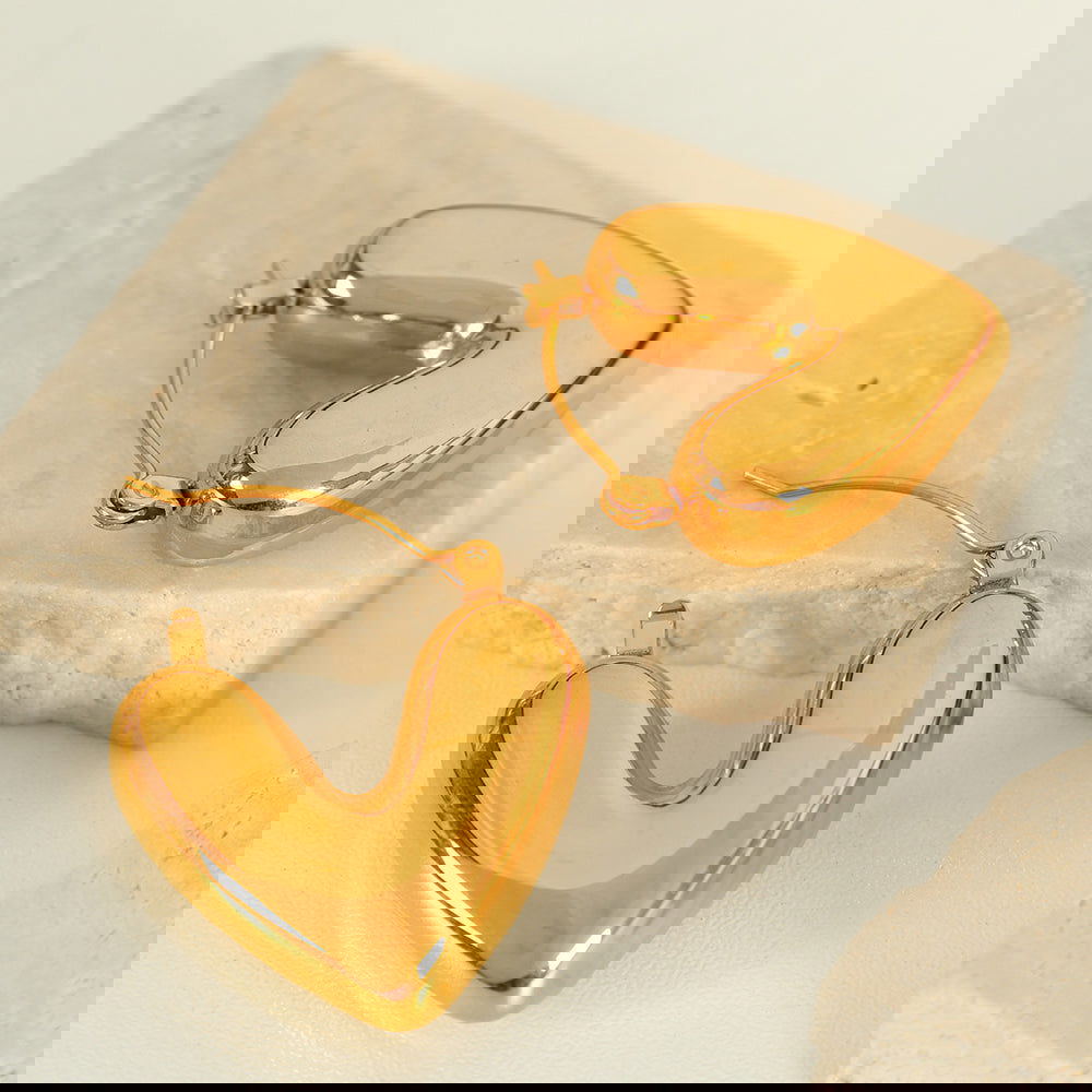 wholesale IG Style Elegant French Heart Shape Solid Color Polishing 304 Stainless Steel 18K Gold Plated Earrings - coojewelry
