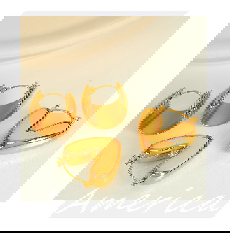 wholesale IG Style Elegant French Heart Shape Solid Color Polishing 304 Stainless Steel 18K Gold Plated Earrings - coojewelry