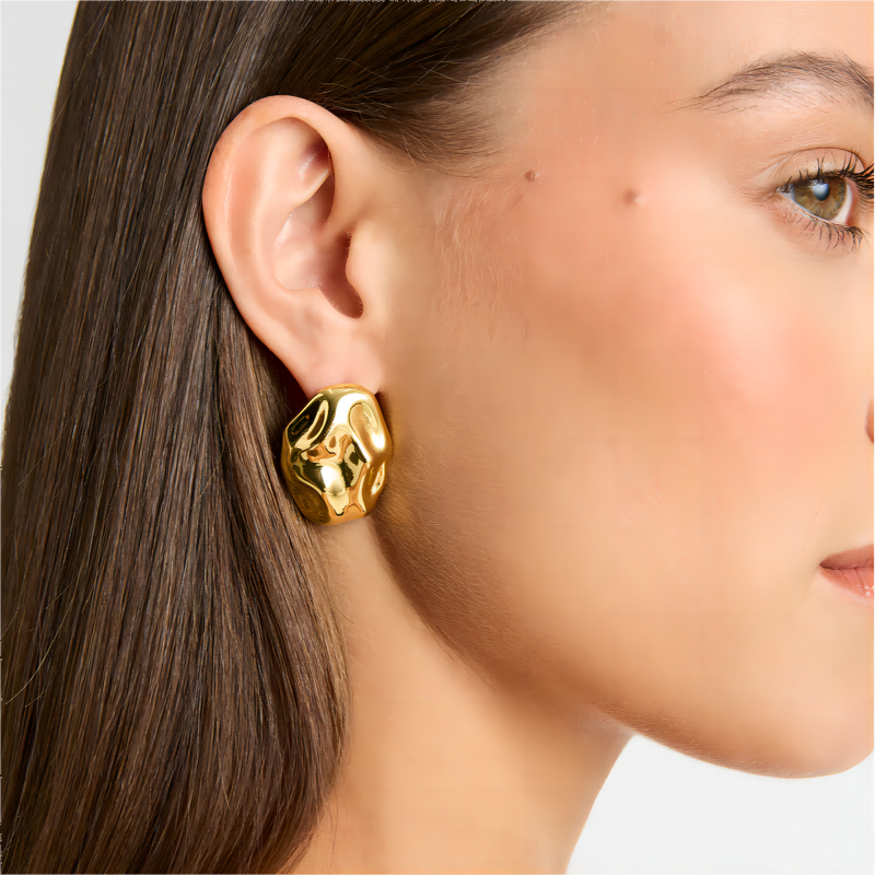 wholesale IG Style Geometric Oval Polishing Plating 304 Stainless Steel 18K Gold Plated Ear Studs - coojewelry