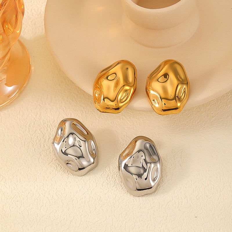 wholesale IG Style Geometric Oval Polishing Plating 304 Stainless Steel 18K Gold Plated Ear Studs - coojewelry