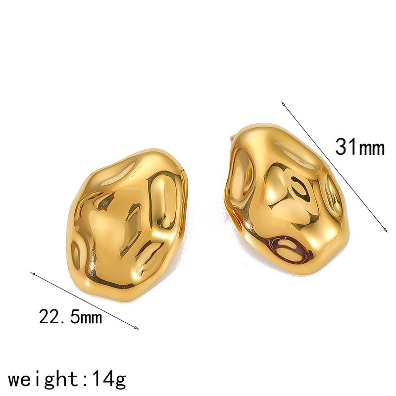 wholesale IG Style Geometric Oval Polishing Plating 304 Stainless Steel 18K Gold Plated Ear Studs - coojewelry
