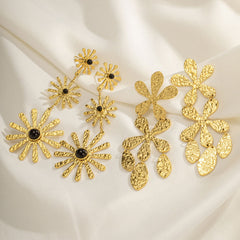 wholesale IG Style Sweet Simple Leaves Flower Inlay 304 Stainless Steel Gem Drop Earrings - coojewelry