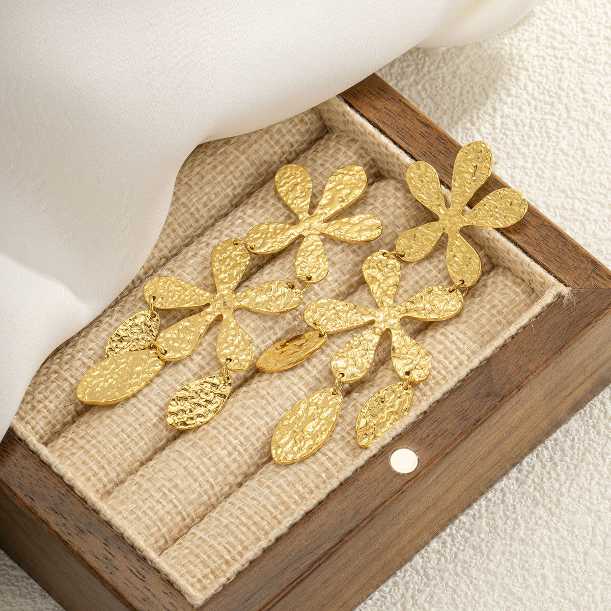 wholesale IG Style Sweet Simple Leaves Flower Inlay 304 Stainless Steel Gem Drop Earrings - coojewelry