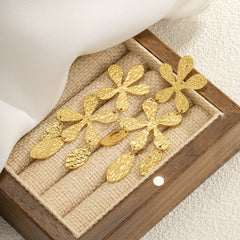 wholesale IG Style Sweet Simple Leaves Flower Inlay 304 Stainless Steel Gem Drop Earrings - coojewelry