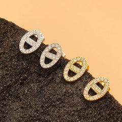 wholesale Retro Simple Style Oval Inlay 304 316 Stainless Steel Rhinestones 18K Gold Plated Ear Studs - coojewelry