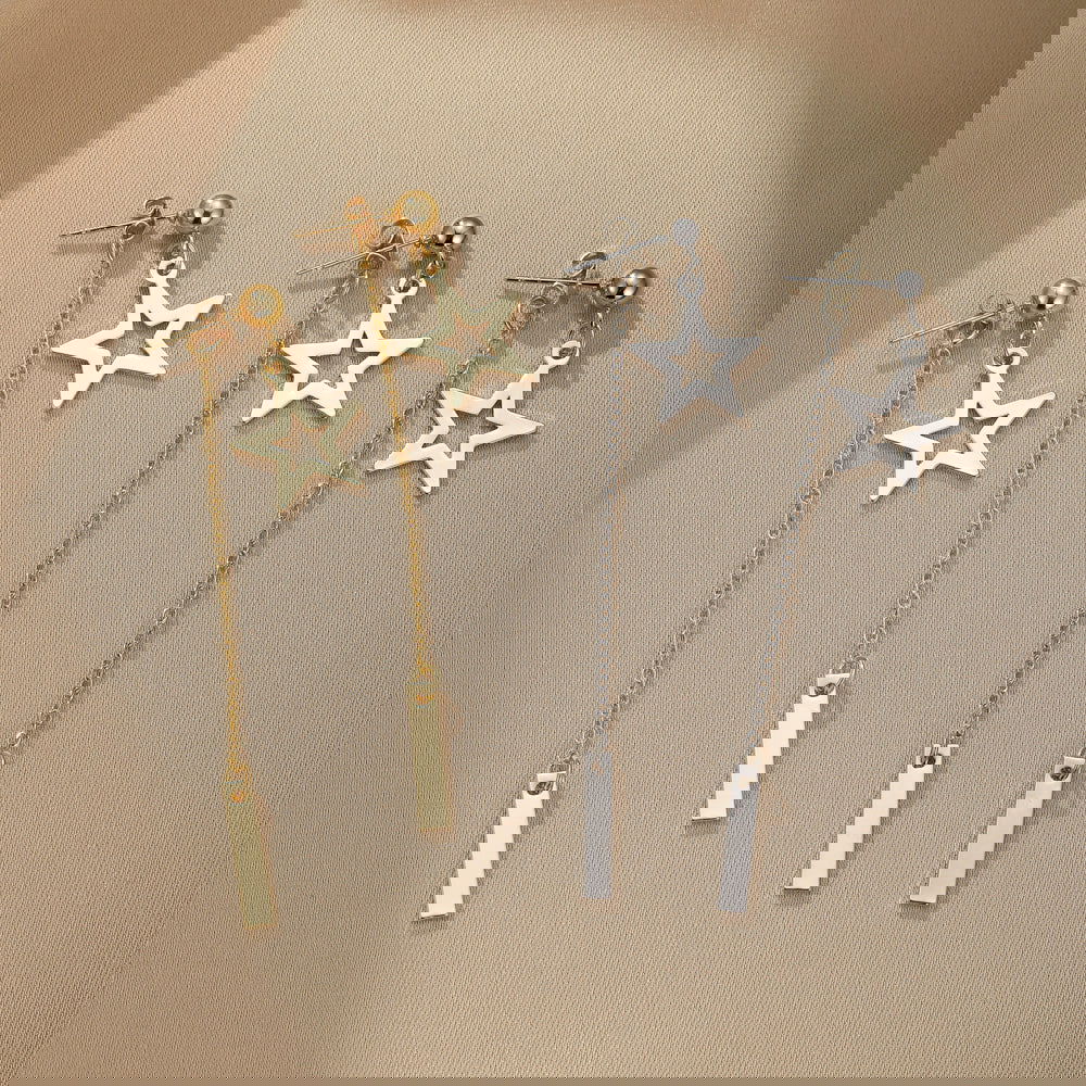 wholesale Simple Classic Style Pentagram 304 Stainless Steel Drop Earrings - coojewelry