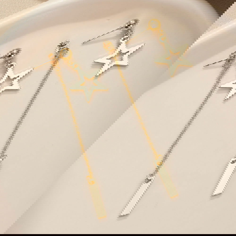 wholesale Simple Classic Style Pentagram 304 Stainless Steel Drop Earrings - coojewelry