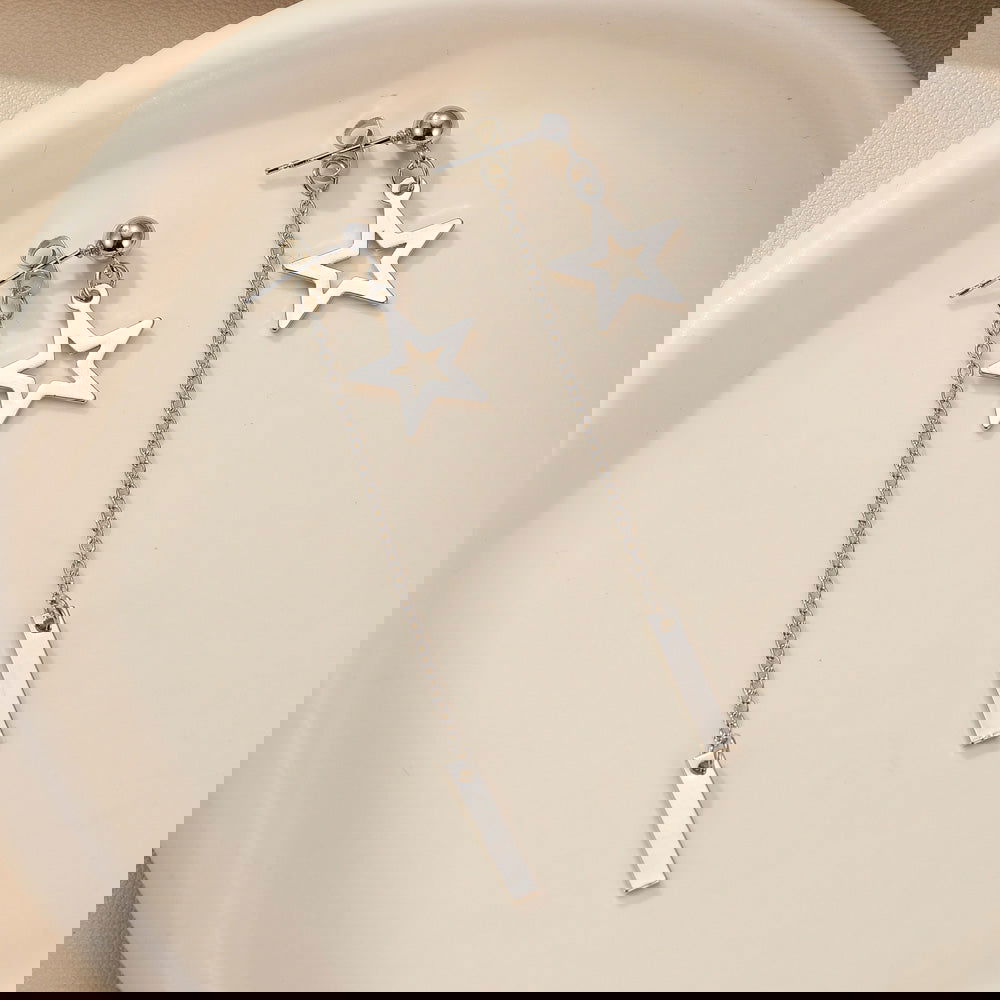 wholesale Simple Classic Style Pentagram 304 Stainless Steel Drop Earrings - coojewelry