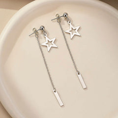 wholesale Simple Classic Style Pentagram 304 Stainless Steel Drop Earrings - coojewelry