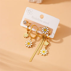 wholesale Sweet Shiny Daisy Tassel Enamel Inlay 304 Stainless Steel Zircon Drop Earrings - coojewelry